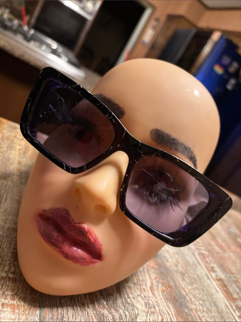 Prada Black Tortoiseshell Rectangular Sunglasses with Purple Lenses